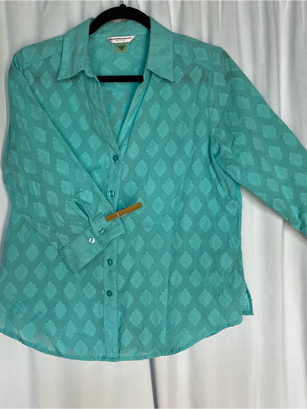 Allison Daley Turquoise Patterned Button-Down Shirt